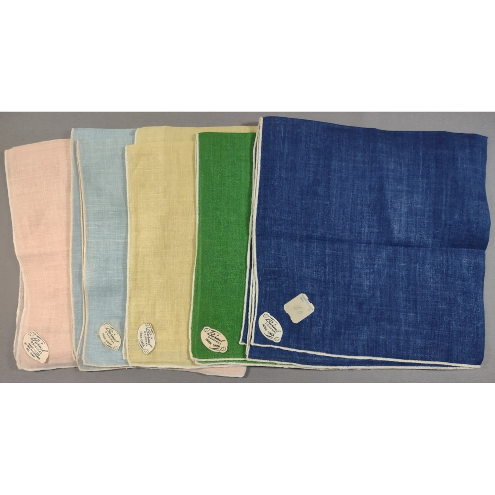5 - Vtg Unused Hankies, Burmel tagged, Irish Linen; all are roughly 13 x 13